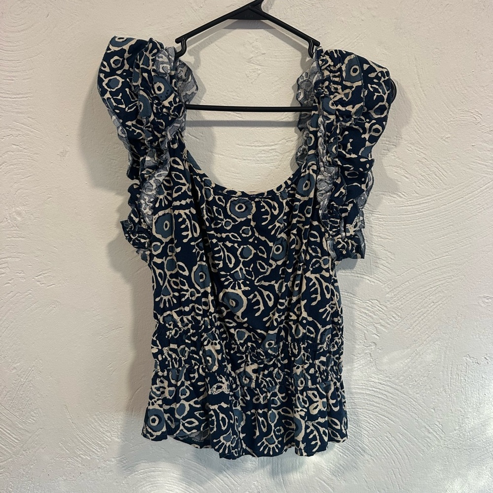 Blue Flutter Sleeve Top